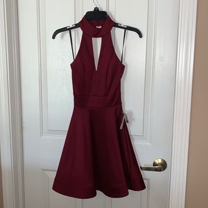 Burgundy Red Skater Dress Halter Top, Size 1/2